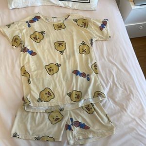 Kids pjs set from Korea, cute duck yellow short sleeve set